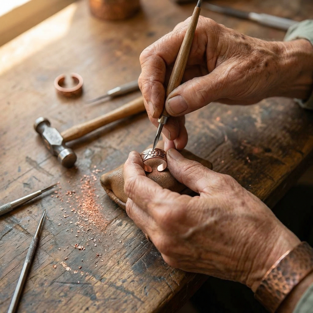 Anello in Rame a Petali di Vera